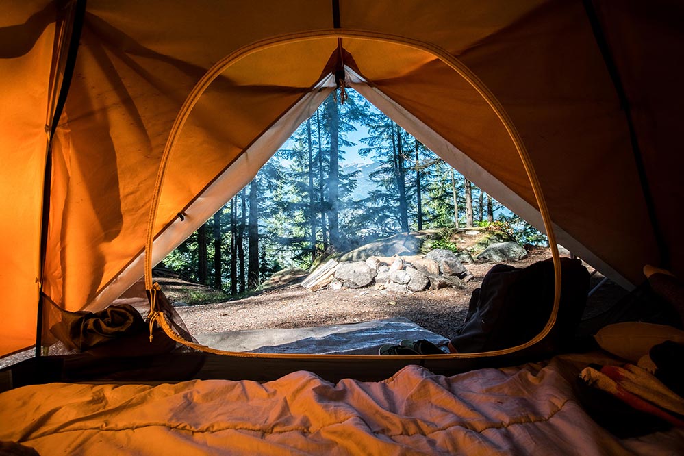 Looking out of the tent.